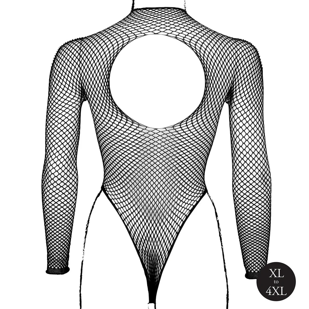 Le Désir langermet fishnet-body med åpen rygg – plus size