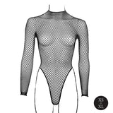 Le Désir langermet fishnet-body med åpen rygg – sort