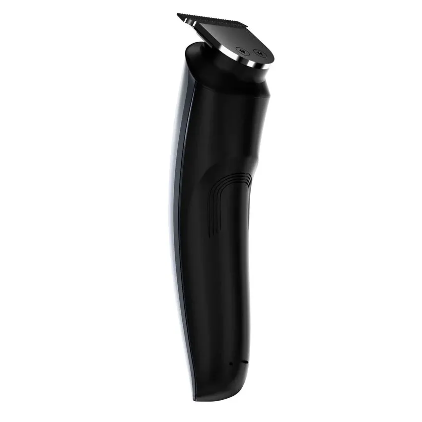 Svart, ergonomisk Bathmate Trim 2.0 kroppstrimmer med skarpe blader i rustfritt stål for presis hårpleie.